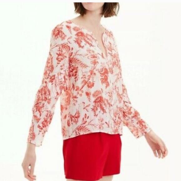 CLUB MONACO Taember French Toile V Neck Blouse w Pleat Ruffle Sleeves Size XS - Picture 1 of 7